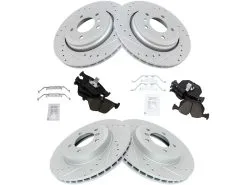 DIY Solutions - Front And Rear Ceramic Brake Pads And Cross Drilled And Slotted Rotor Kit - 5 Lug - Performance Type - 2001 - 2005 BMW 330xi - BFS03026