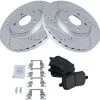 TRQ - Front Ceramic Brake Pad And Cross Drilled And Slotted Rotor Kit - 5 Lug - Performance Type - 2004 - 2006, 2008 - 2012 Chevrolet Malibu - BKA12209