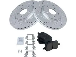 TRQ - Front Ceramic Brake Pad And Cross Drilled And Slotted Rotor Kit - 5 Lug - Performance Type - 2004 - 2006, 2008 - 2012 Chevrolet Malibu - BKA12209