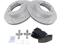 TRQ - Front Ceramic Brake Pad And Cross Drilled And Slotted Rotor Kit - 1999 - 2004 Toyota Tacoma - BKA12423