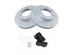 TRQ - Front Ceramic Brake Pad And Cross Drilled And Slotted Rotor Kit - 2000 - 2006 Toyota Tundra - BKA12263