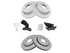 TRQ - Front And Rear Ceramic Brake Pad And Cross Drilled And Slotted Rotor Kit - 2012 - 2017 Ford F150 With 6 Lug Wheels - BKA12501