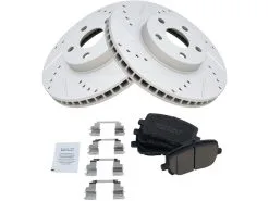 TRQ - Front Ceramic Brake Pad And Cross Drilled And Slotted Rotor Kit - Performance Type - 5 Lug - 2003 - 2008 Toyota Corolla - BKA12064