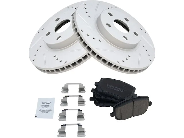 TRQ - Front Ceramic Brake Pad And Cross Drilled And Slotted Rotor Kit - Performance Type - 5 Lug - 2003 - 2008 Toyota Corolla - BKA12064 1 TRQ - Front Ceramic Brake Pad And Cross Drilled And Slotted Rotor Kit - Performance Type - 5 Lug - 2003 - 2008 Toyota Corolla - BKA12064