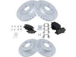 TRQ - Front And Rear Ceramic Brake Pads And Cross Drilled And Slotted Rotor Kit - 5 Lug - Premium G Coated - Vented Front Rotors - Solid Rear Rotors - 2005 - 2010 Pontiac G6 - BKA12292