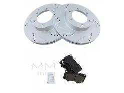 TRQ - Front Ceramic Brake Pad And Cross Drilled And Slotted Rotor Kit - Premium G-Coated - 6 Lug - Vented - Performance Type - 2003 - 2009 Lexus GX470 - BKA12673