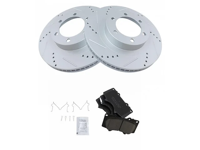 TRQ - Front Ceramic Brake Pad And Cross Drilled And Slotted Rotor Kit - Premium G-Coated - 6 Lug - Vented - Performance Type - 2003 - 2009 Lexus GX470 - BKA12673 1 TRQ - Front Ceramic Brake Pad And Cross Drilled And Slotted Rotor Kit - Premium G-Coated - 6 Lug - Vented - Performance Type - 2003 - 2009 Lexus GX470 - BKA12673