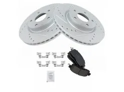 TRQ - Front Ceramic Brake Pads And Cross Drilled And Slotted Rotor Kit - 5 Lug - Vented Rotors - Premium G Coated - 2013 - 2019 Nissan Altima Sedan - BKA12894