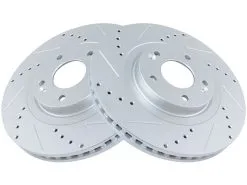 TRQ - Front Cross Drilled And Slotted Brake Rotor Set - Premium G-Coated - 5 Lug - Performance Type - 2013 - 2017 Hyundai Santa Fe Sport - BRA75008