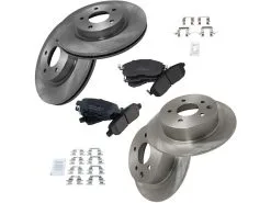 TRQ - Front And Rear Ceramic Brake Pads And Rotor Kit - 5 Lug - Vented Front Rotors - Solid Rear Rotors - 2007 - 2013 Nissan Altima - BKA11270