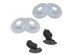 TRQ - Front And Rear Ceramic Brake Pad And Cross Drilled And Slotted Rotor Kit - 2006 - 2012 Ford Fusion - BKA12373