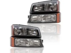 Brock - Headlight Assembly Set Of 2 - With Park Signal Light Units With Black Bezel - 2003 - 2006 Chevrolet Silverado 1500 Without Lower Body Cladding - 1221-0170S